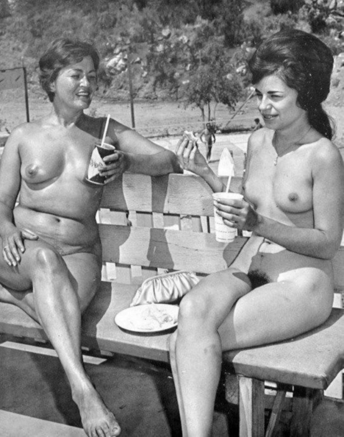 Elderly retro nudists