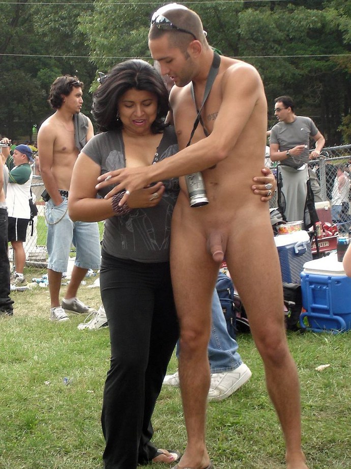 Naked men in front of women