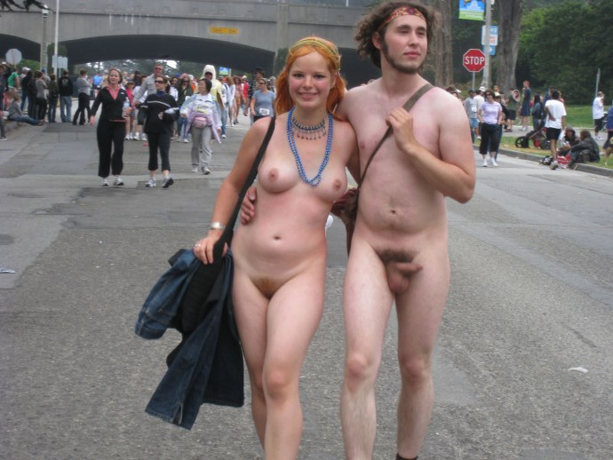Naked families in public