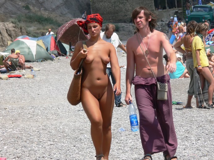 Undressed on the beach in the Crimea