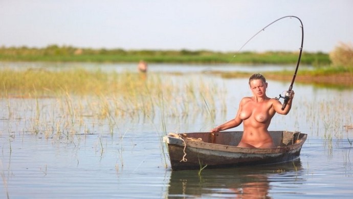 Fishing with naked chicks