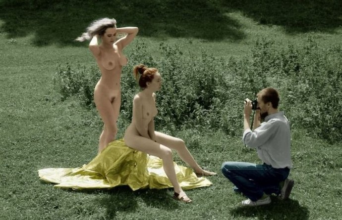 Group photo shoot in the style of nude