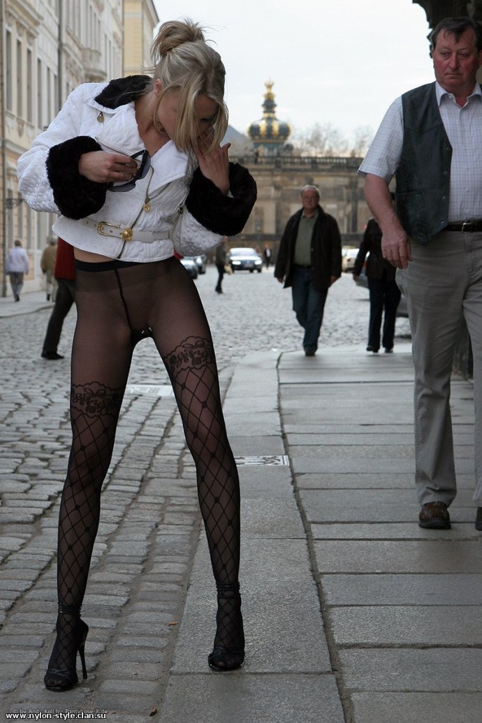 In some tights without a skirt