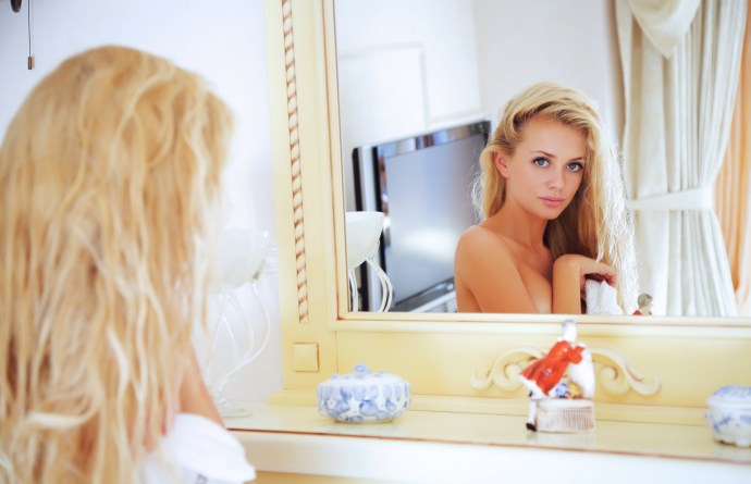 Blonde in black linen