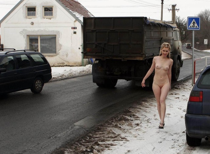 Naked milf in a car