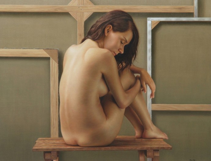 Naked model pose
