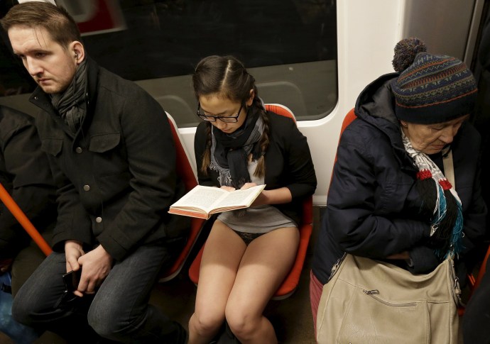 Under the skirt in the subway
