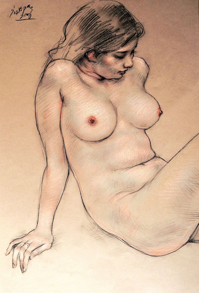 Naked women pose in the studio