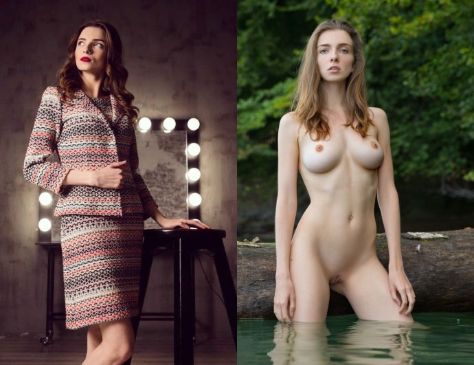 Naked mature dressed striped
