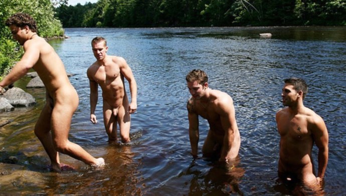 Guys swim in the river naked
