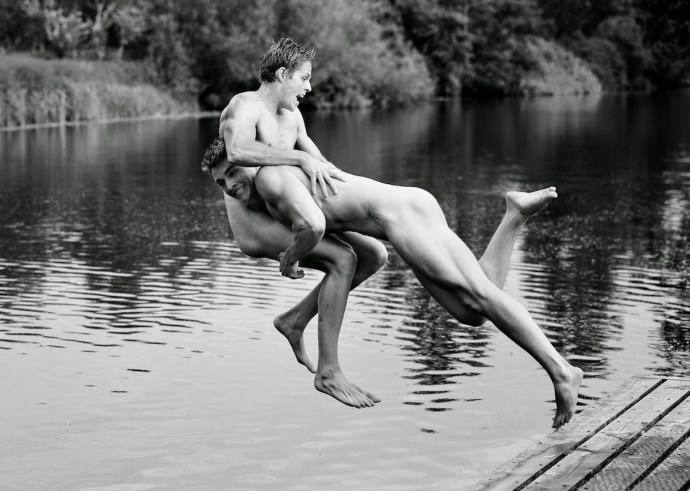 Naked women and men in nature