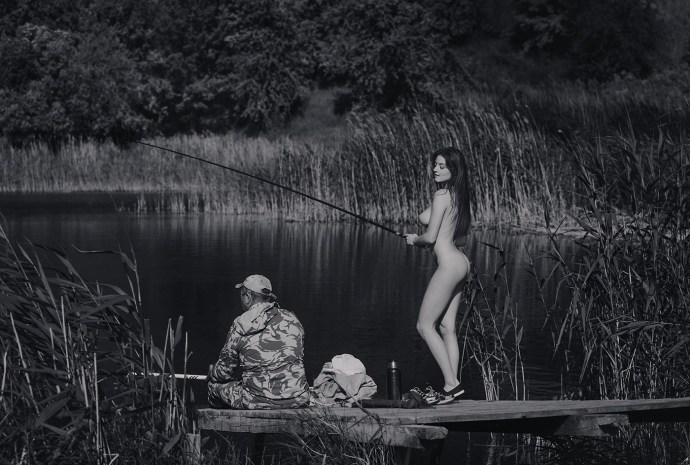 Girls on fishing striped
