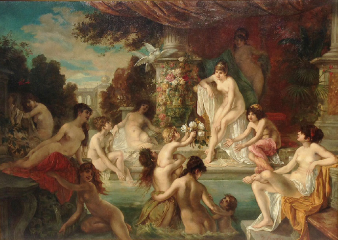 Pornographic painting with a harem of boys