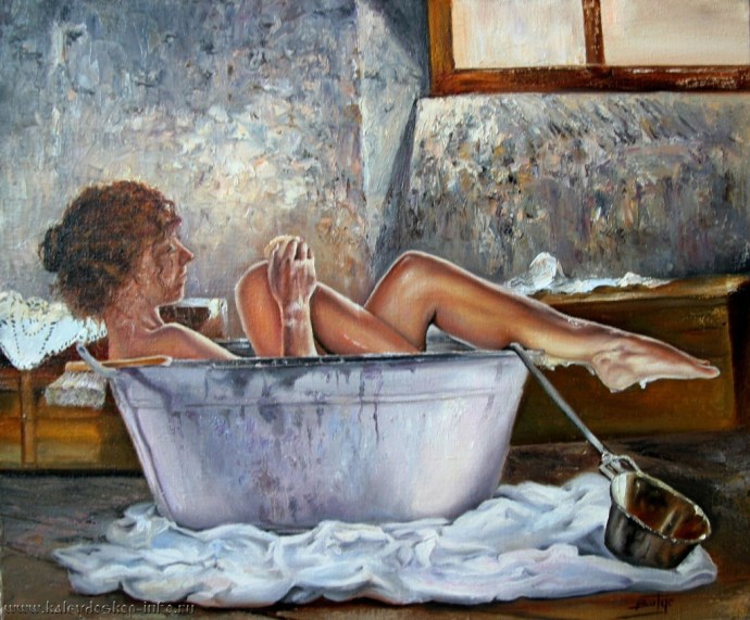 Painting girl in the bathroom