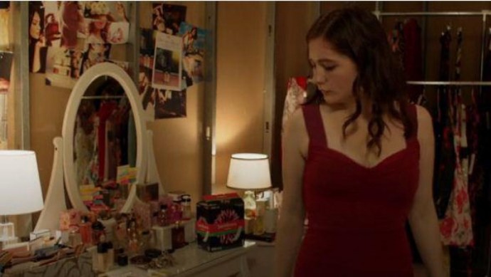 Debbie Gallagher in a red dress