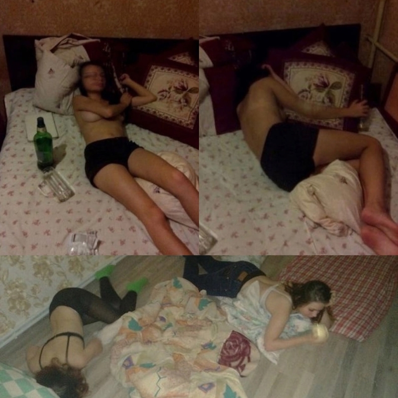 Drunk girls on the bed